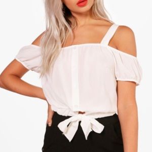 Cold Shoulder Tie Crop Top - Small